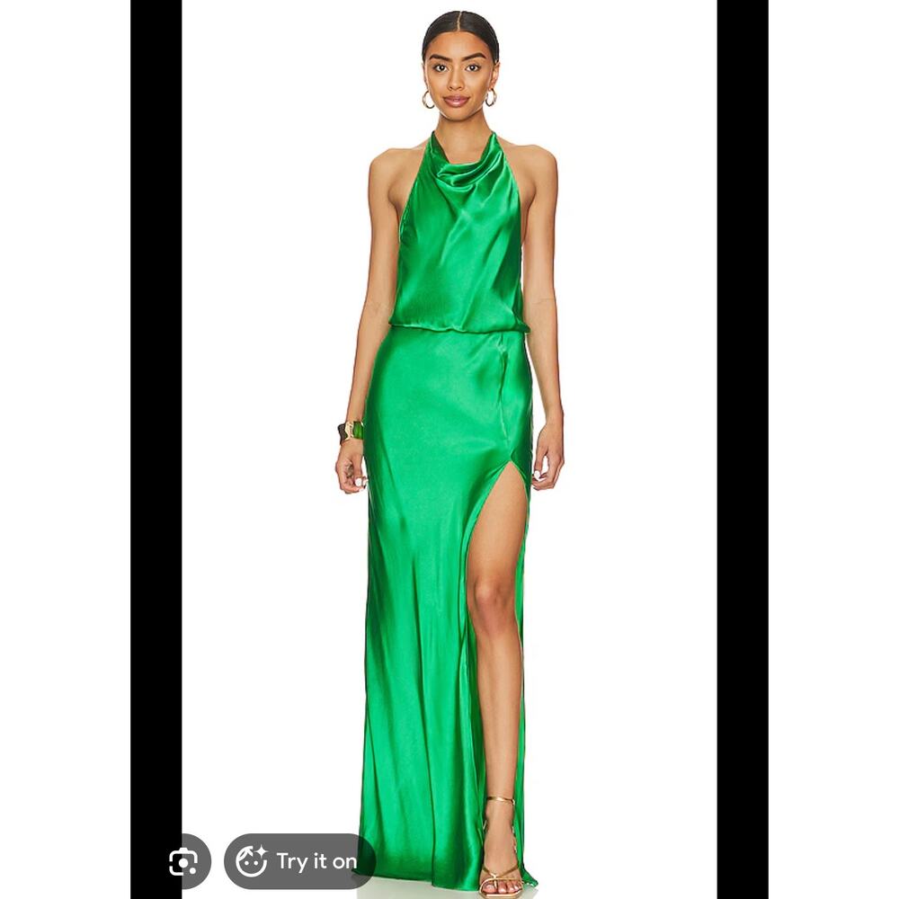 Amanda Uprichard Aurela Gown Size Small Green Silk Halter Maxi Dress Wedding